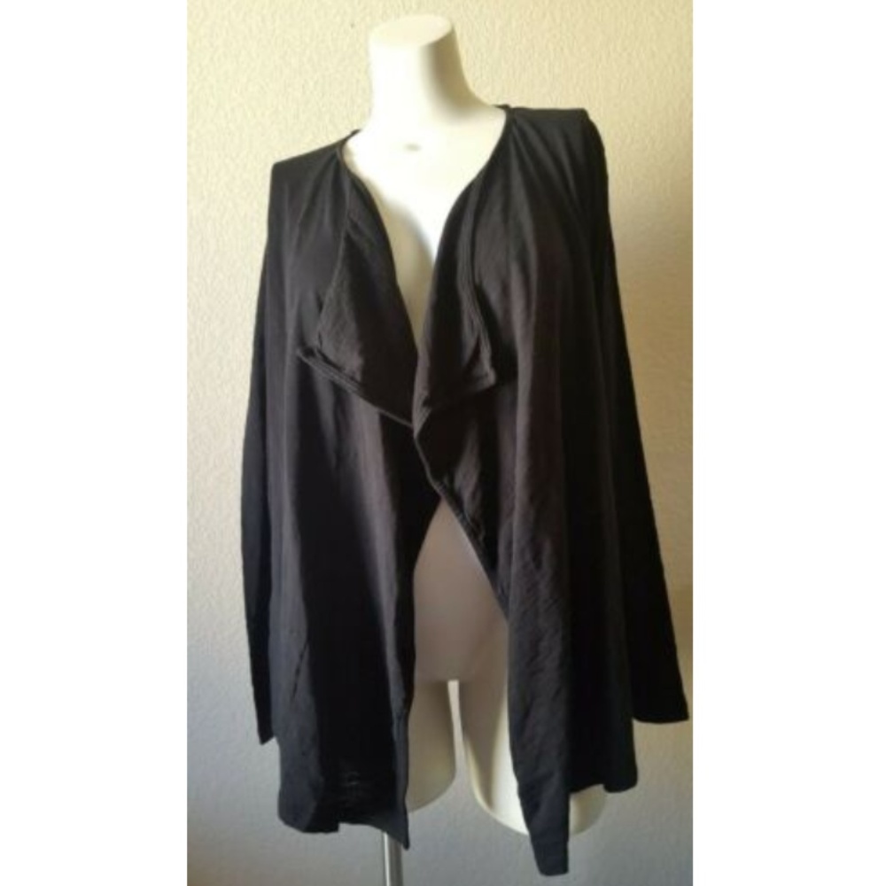 MOD-O-DOC Draped Knit Open Front Cardigan Sweater Black L New